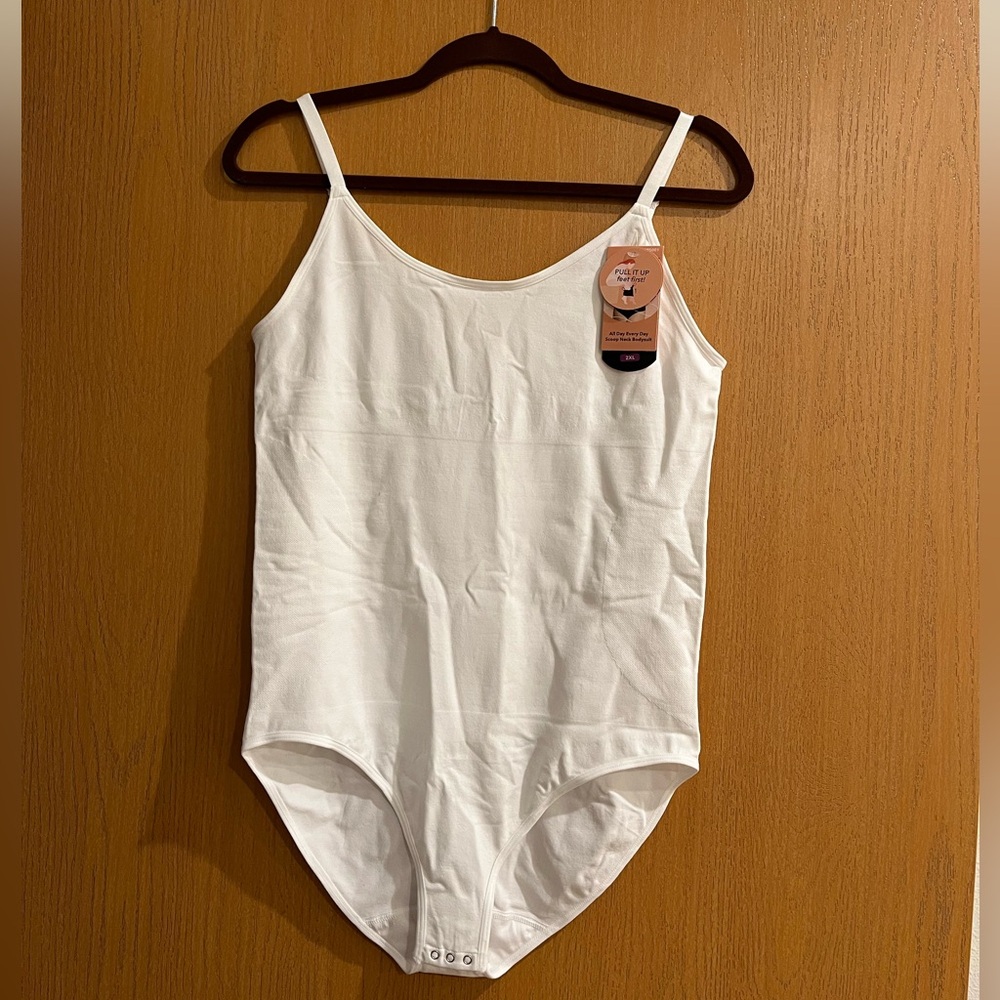 Shapermint Essentials Shaper Bodysuit | White Spaghetti Strap Shapewear Bodysuit - Picture 2 of 6
